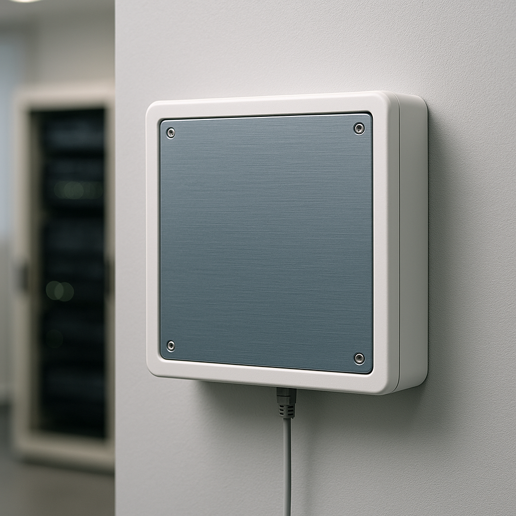 TokenSync instalado y cerrado en pared de oficina